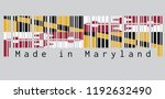 Barcode set the color of Maryland flag, Heraldic banner of George Calvert, 1st Baron Baltimore. text: Made in Maryland. concept of sale or business.