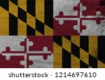 Flag of Maryland on wooden plate background. Grunge Maryland flag texture, The states of America. Heraldic banner of George Calvert, 1st Baron Baltimore.