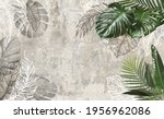 Tropical Leaves On Beige Old...