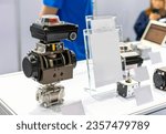 Small photo of Cut away cross section show detail inside rotary pneumatic actuator for valve control turn close and open ball or butterfly valve in industrial