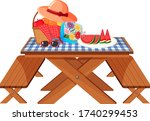 Picnic Table With Fruits And...