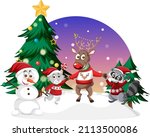 happy animals in christmas... | Shutterstock .eps vector #2113500086