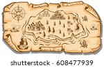 treasure map on brown paper... | Shutterstock .eps vector #608477939