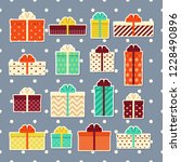 gift boxes retro stickers in... | Shutterstock . vector #1228490896