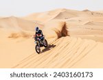 Small photo of Dammam, Saudi Arabia. January 15th, 2023. W2RC Cross Country Rally World Championship 2023. 45th Rally Dakar. #40, Charan Moore, ZAF, Husqvarna 450 Rally, LVLS Rally, in the dunes.