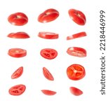 Small photo of Tomato slices on a white background - tomato slices from different sides - sliced tomato for collage