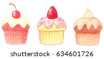 a set of three cupcakes painted ... | Shutterstock . vector #634601726
