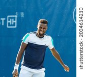 Small photo of WINSTON-SALEM, NC, USA - AUGUST 21: Darian King plays Lucas Pouille on August 21, 2021 at the Winston-Salem Open in Winston-Salem, North Carolina.