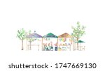 street stalls and street trees | Shutterstock . vector #1747669130