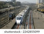 Small photo of Howrah New Jalpaiguri Vande Bharat Express arrive at Howrah railway station on December 27, 2022 in Howrah India.