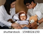 Small photo of family takes care of member sick in bedroom, worry and keep close looking for effective future