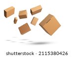 flying cardboard boxes on white background