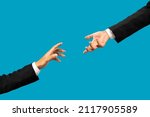 Business hands helping concept on blue background