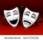 White Theatrical Masks On Red...
