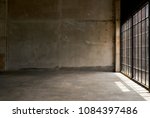 Empty room with large windows and sunlight, Grungy room with light and shadow on floor, Concrete wall background