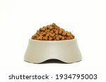 Kibble in pet bowl isolated on...