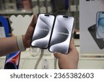 Small photo of On September 22, 2023, at the Apple authorized store in Yanta District, Xi'an, citizens experienced Apple's newly released iPhone 15 Pro and iPhone 15 Pro Max phones and other new products here.