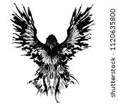 raven painted in ink. flying... | Shutterstock .eps vector #1120635800