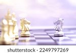 Small photo of Business competition refers to companies or organizations striving to be the best in their industry by offering superior products services and outperforming rivals.Horse chess fight on bord.