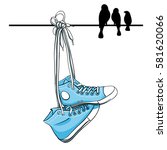 Blue Sneakers Hanging On Wires...