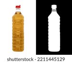 Small photo of A plastic bottle of Wine vinegar. It is the result of two successive fermentation, alcoholic fermentation and acetic fermentation. Isolated on white background with clipping mask for mockup