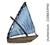 Wooden Sailboat With Blue Sails....