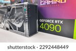 Small photo of ASUS ROG STRIX Nvidia GeForce RTX 4090 GPU 24GB Tweak III, with DLSS and Reflex, High End Graphics Card with box in a gaming retails store, in Dubai, United Arab Emirates- March 16, 2023