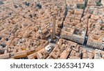 Small photo of Bologna, Italy. Old Town. Two Towers. (Le due Torri) Garisenda and degli Asinelli. Towers from the 12th century. Summer, Aerial View