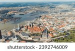 Small photo of Gothenburg, Sweden. River Gota Alv and Rosenlund Canal. Panoramic view of the central part of the city. Summer day. Cloudy weather, Aerial View