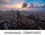 Tel Aviv sunset aerial panorama