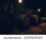 Big Wooden Barrels In Dark...