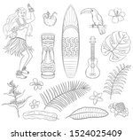 tropical set of summer hawaii... | Shutterstock .eps vector #1524025409