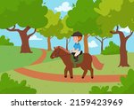 Boy In Forest Rides A Horse ...