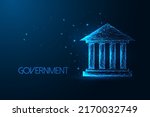 Concept of Governance with government building, courthouse in futuristic glowing style on dark blue