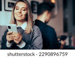 Small photo of Couple Using Phones Ignoring Each Other While Doom Scrolling Partners unable to connect to each other talking and texting online
