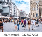 Small photo of VIENNA, AUSTRIA - July 03 2023: crowded summer streets in the city center of Vienna, Austria.Vienna, Austria, Europe