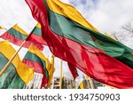Lithuanian flags waving in a...