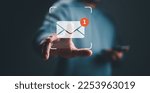 Small photo of New email notification concept for business e-mail communication and digital marketing. Inbox receiving electronic message alert. business people touch on email in virtual screen. internet technology.