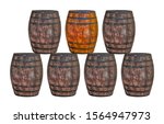 row of oak barrels one light... | Shutterstock . vector #1564947973