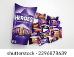 Small photo of Norway 2 may 2023: Cadbury Heroes Dairy Milk Wispa Fudge Eclairs Crunchie bits Twirl and Dairy milk caramel Dinky Decker and Creme Egg Twisted chocolate collections from England