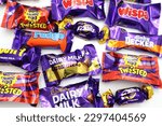 Small photo of Norway 3 may 2023: Cadbury Heroes Dairy Milk Wispa Fudge Eclairs Crunchie bits Twirl and Dairy milk caramel Dinky Decker and Creme Egg Twisted chocolate collections from England