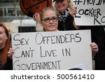 Small photo of CHICAGO ILLINOIS, OCTOBER 18, 2016 -- Blair Westover, 35, protests in front of the Trump Tower in Chicago as part of a group protesting Republican nominee Donald J. Trump's lewd comments about women.
