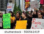 Small photo of CHICAGO ILLINOIS, OCTOBER 18, 2016 -- Women gather in front of the Trump Tower in Chicago to protest Republican nominee Donald J. Trump's lewd comments about women.