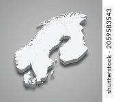 3d isometric map of Scandinavia region, isolated with shadow vector illustration