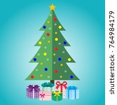 christmas tree with gifts on a... | Shutterstock . vector #764984179