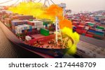 Small photo of Insurance disaster concept. Scenario Photo Toxic gas explosion at Jordan's Aqaba port, Liquified gas Chlorine explosion at Shipyard cargo port, violent release of the gas, (Smoke make by Photo shop)