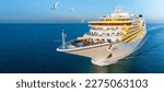 Small photo of Cruise Ship, Cruise Liners beautiful white cruise ship above luxury cruise in the ocean sea at early in the morning time concept exclusive tourism travel on holiday take a vacation time on summer