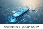 Small photo of AI technology. Global Logistics international delivery concept, World map logistic and supply chain network distribution container Ship running for export import to customs cean concept technology