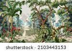 jungle wallpaper with trees and ... | Shutterstock .eps vector #2103443153