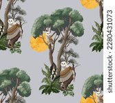 Seamless Pattern With Owls ...